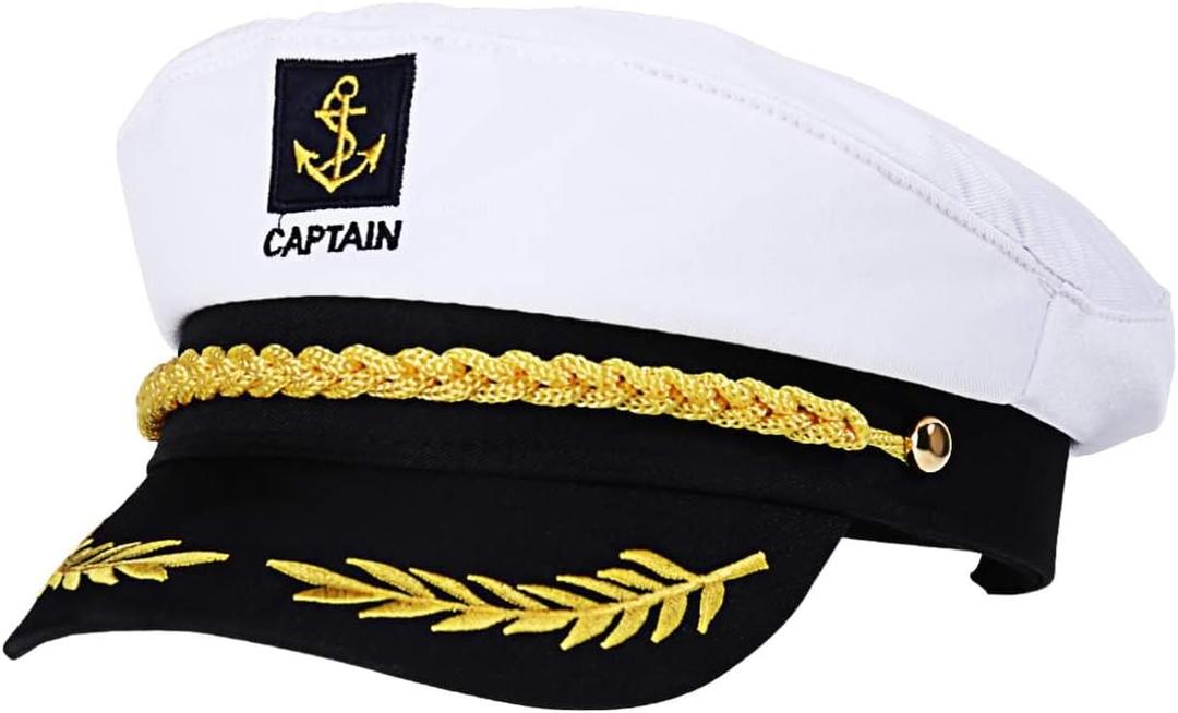 Captain Yacht Hat Boating Cap, Adjustable Sailor Marine Admiral Cosplay Hat for Men Women Kids Halloween Party Costume Accessories, White (White)