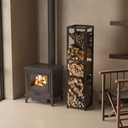 Wakeyard 47 Inch Tall Indoor Firewood Rack Outdoor, 5Tier Functional Fireplace Log Holder, Heavy Duty Metal Firewood Storage Rack, Decorative Log Organizer, AntiRust Coating, Adjustable Pads