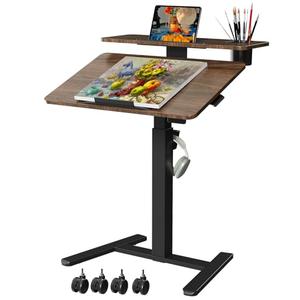 Liftsync 28 inch Mobile Standing Desk On Wheels， Small Computer Workstation Adjustable Height Rolling Laptop Stand with Tiltable Desktop， 2-Tier Portable Study Table with Storage Shelf， Walnut
