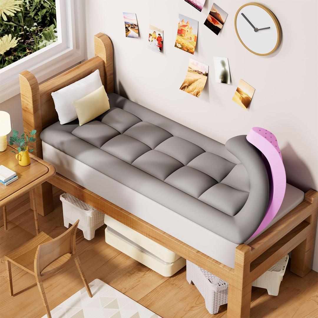 BDEUS Dual Layer 5 Inch Memory Foam Mattress Topper Twin XL Size for Dorm Room, 2 Inch Gel Memory Foam Plus 3 Inch 1450 GSM Pillow Top Mattress Pad Cover,Dark Gray