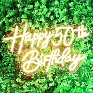 Happy 50th Birthday Neon Sign For Birthday Party16.5"*10.5" Neon Happy Birthday Led Neon Light For Party Backdrop Wall Decor With Dimmable Switch Birthday Light Up Sign Birthday Gift