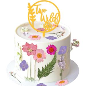 JeVenis Wildflower Cake Toppers Two Wild Flower Cake Decor Second Birthday Cake Toppers for Floral Two Wild Birthday Party Decoration Supplies (Golden 1)
