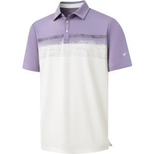 Rouen Polo Shirts for Men Quick Dry Regular Fit Casual Color Block Chest Print Active Short Sleeve Collared Mens Golf Shirt (XXL)