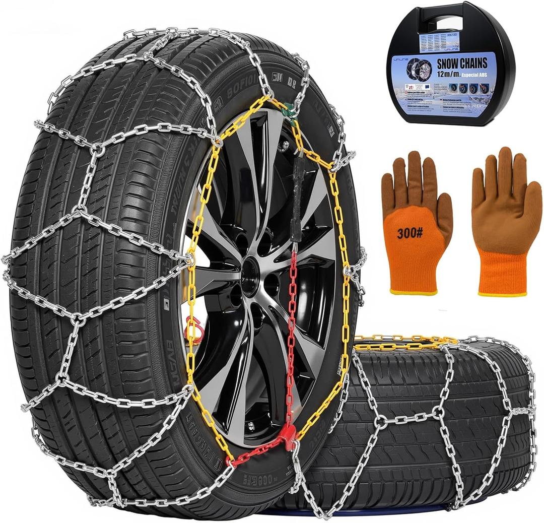 2 PCS Snow Chains for Car SUV Pickup Trucks Car, Universal Adjustable Emergency Portable Snow Tire Chains Tire Width 205 215 225 235 245 255 265 275 285 (KN120)