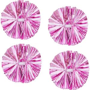 4Pcs Metallic Cheerleading Pom Poms, Creatiee 2 Pair Cheerleader Cheering Squad Pompoms for School Sports Dance Games Team Spirit Cheer (Pink-White)