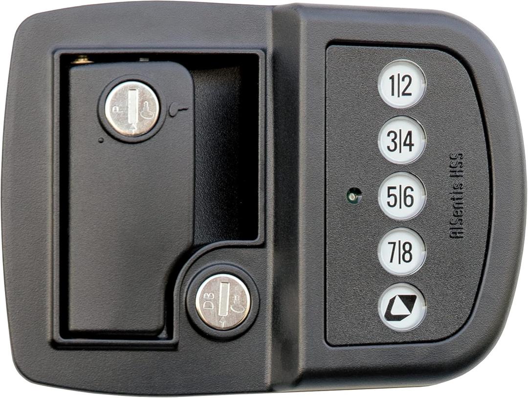 Lippert Keyless RV Door Lock with 60' Bluetooth Range, Lighted Keypad Buttons, Aluminum Construction, Black Powder-Coated Finish, Right-Hand Latch Configuration for Right-Hinging Doors