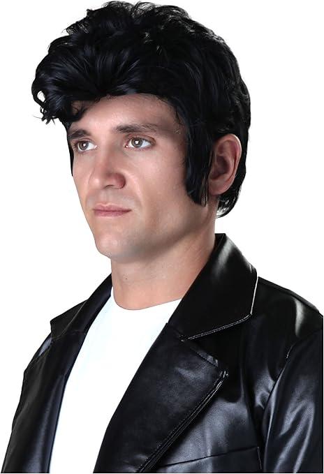 Adult Deluxe Grease Danny Black Wig with Sideburns Standard