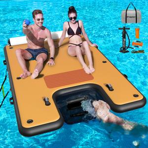 FBSPORT Inflatable Floating Dock with Boat Ramp, Non-Slip Air Dock Floating Platform with Water Ladder and Headrest, Inflatable Island Water Raft for Pool Lake Beach Ocean