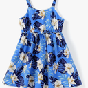 PATPAT Girls Summer Hawaiian Dress Toddler Sling Floral Casual Sleeveless Kids Sundress (3-4T, Elegant Blue)