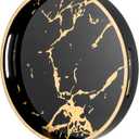 Hanobe Round Decorative Coffee Tray: Marble Black Serving Circle Tray with Handles Bar Table Trays for Living Room Drink Party Home Kitchen