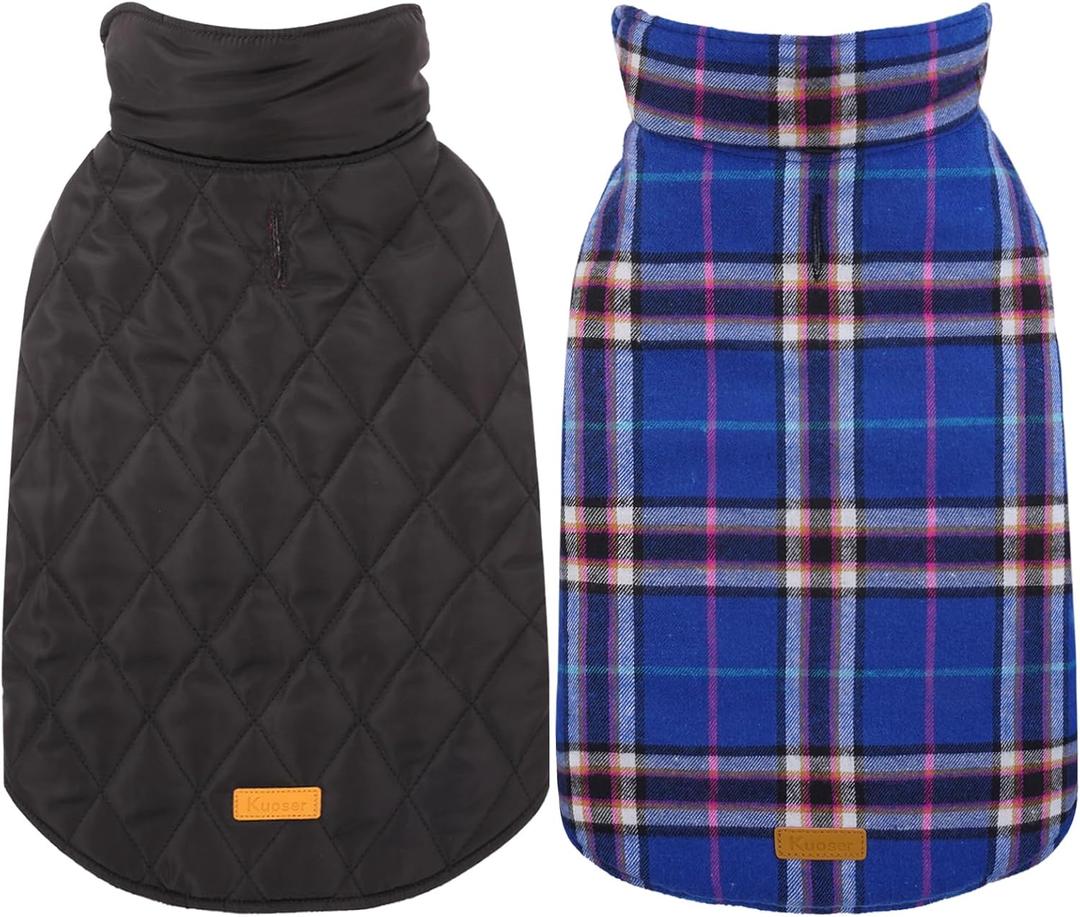 Kuoser Waterproof Dog Coat, Reversible Dog Jacket for Medium Dogs, Adjustable Durable Doggie Winter Coat Warm Puppy Cold Weather Apparel  Navy M (Medium (Pack of 1)