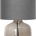Simple Designs LT2064-SMG Smoke Gray Glass Table Lamp with Gray Fabric Shade