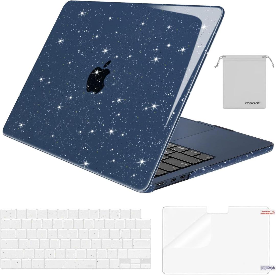 MOSISO Glitter Cover Compatible with MacBook Air 13 inch Case M5 2026 M4 2025 M3 M2 2024-2022 A3449 A3240 A3113 A2681, 4 in 1 Kit Bling Sparkly Hard Shell for MacBook Air 13.6 inch Case, Midnight
