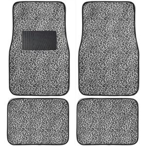 New Animal Print Snow Cheetah Floor Mat Set with Vinyl Heel Pad Universal 4PC for Cars Trucks SUVs (Snow Cheetah)