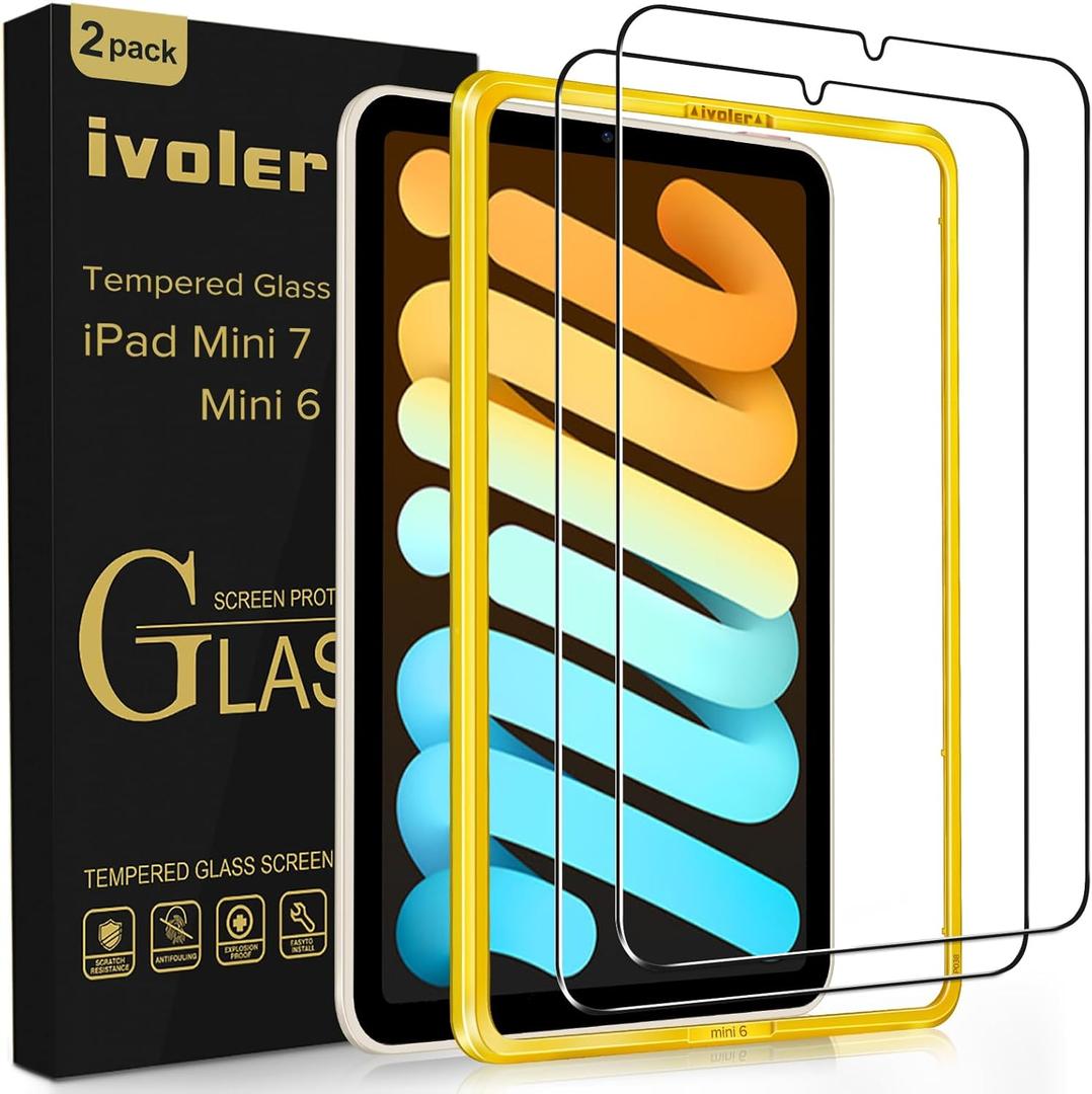 ivoler 2 Pack Tempered Glass for iPad Mini 7 8.3" 2024 (A17 Pro)/iPad Mini 6 8.3" 2021 with [Alignment Frame] Screen Protector, Compatible with Face ID&Apple Pencil for iPad Mini 6th/7th Generation (Clear)