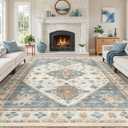 Roxstand Washable Rugs 8x10, Ultra-Thin Non-Slip 8x10 Area Rugs for Living Room, Soft Vintage Large Area Rug, Foldable Farmhouse Bedroom, Dining Room Rug (Blue/Beige, 8'x10')