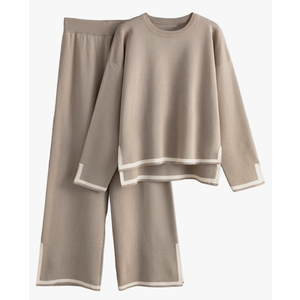 Tanming Women's 2 Piece Outfits Long Sleeve Knit Sweater Top Wide Leg Pants Lounge Sets Tracksuits. Size XS