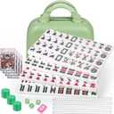 Portable American Mahjong Set, 166 Mahjong Tiles with Carrying Bag, 3 Dice, 40 Chips, Wind Indicator, Instruction Book, Compact Travel Game Set