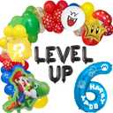 HOMEZZO Video Game 6th Birthday Party Supplies, Level Up Letter Balloons, Boo Balloon, Balloons Arch for Kids 6th Birthday Decorations