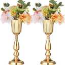 2 Pcs Gold Vase Centerpiece Table Decorations - Metal Tabletop Flower Stand, Wedding Decorations for Reception, 15.6in Trumpet Tall Flower Vase for Birthday, Weddings, Anniversary Ceremony, Home Decor