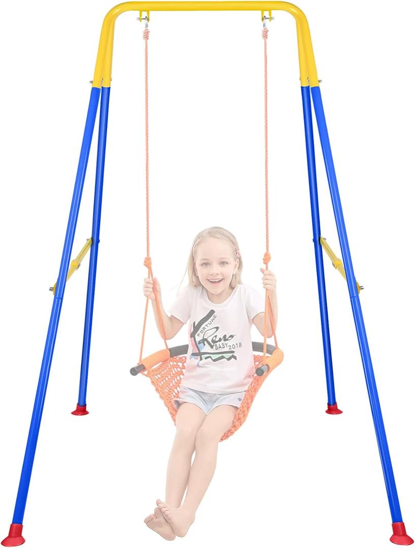 Foldable Baby Swing Frame, Heavy Duty Metal A-Frame Swing Sets for Most Toddlers Swings/Baby Jumper/Hammock Chair, Easy to Assemble, Portable to Store, Holds up to 200lb (Blue)