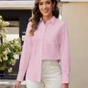 Button Down Shirts for Women Wrinkle Free Oxford Shirt Casual Business Long Sleeve Solid Work Blouse with Pocket (Pink, S)
