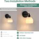 Shenmoyl Vintage Battery Operated Wall Sconce with White Tulip Glass Lampshade Rechargeable Battery Powered Black Wall Light with Remote Control for Bedside Bedroom Doorway
