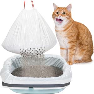 Jutom 42 Count Jumbo Sifting Cat Litter Bags 36 x 18 Inch Extra Large Thick Cat Litter Box Liners with Holes Disposable Thick Scratch Resistant Rubbish Bags Drawstring Rubbish Box Liners