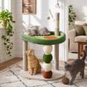 Small Cat Tree, 28" Cat Tower for Window Viewing, Beige and Green