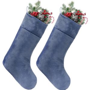 Soulchen 2 Pieces Christmas Velvet Stocking 10 x 19 Inch Xmas Hanging Stockings Sock for Fireplace Christmas Tree Ornament Holiday Season Party Decorations (Blue)