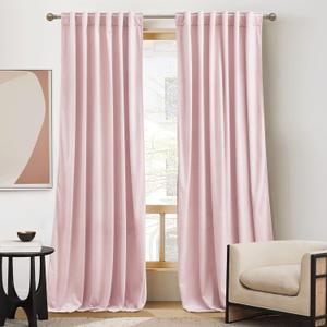 RYB HOME Pink Velvet Curtains 84 inches- Blackout Curtains for Living Room, Thermal Insulated Noise Reducing Panels Soft Luxury Window Decor for Bedroom, Blush Pink, W52 x L84 inches, 2 Panels
