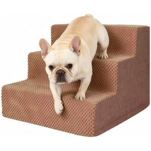 3 Step Dog Stairs for Small Dogs Cats, Brown Mesh Pet Steps, Non-Slip Pet Stairs for Couch Sofa Bed, Indoor Portable Dog Steps with Zipper Bottom for Medium Dogs,Puppy and Old Cat