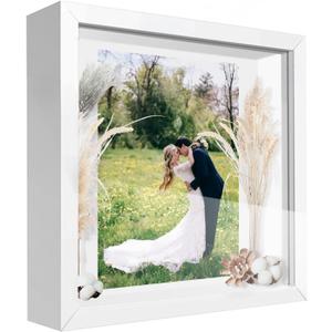 10x10 Shadow Box Frame Display Case with Letter Stickers, 3D Picture Frame, Display Case Box for Memorabilia, Baby Items, Wedding Memories, Crafts, Tickets and Photos (White, 10x10)