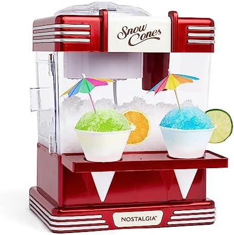 Nostalgia Snow Cone Shaved Ice Machine - Retro Table-Top Slushie Machine Makes 20 Icy Treats - Includes 2 Reusable Plastic Cups & Ice Scoop - Retro Red: Shaved Ice Machines