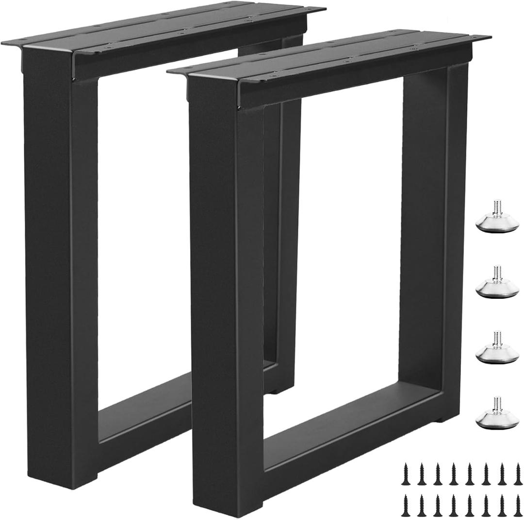 16 Inch Metal Bench Coffee Table Legs, Heavy Duty Desk/Chair Legs, Black Metal End Furniture Legs with Adjustable Protector Feet (H16 x W11.8, Set of 2)