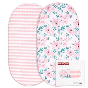 Gllquen Baby Bassinet Sheets Set 2-Pack, Breathable Cozy Bassinet Fitted Sheet Universal Fit Standard Mattress Oval Rectangle Cradle Baby Sheets for Baby Boy Girls Unisex 32"x16" (Pink Flower)