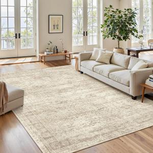 Soalmost 7x9 Area Rug for Living Room Washable Abstract Vintage Soft Thin Indoor Floor Non-Slip Carpet for Bedroom Dining Room Beige