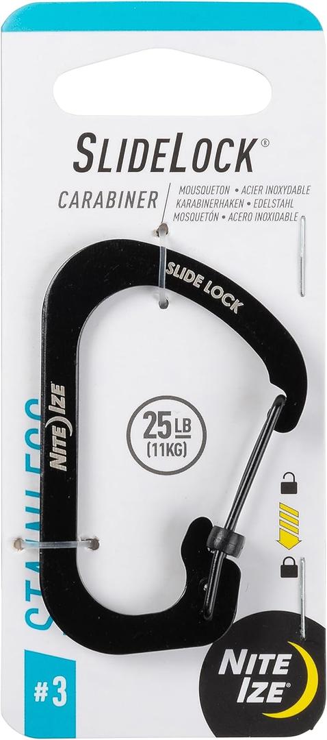 Nite Ize SlideLock Carabiner Stainless Steel, Size #3, Black