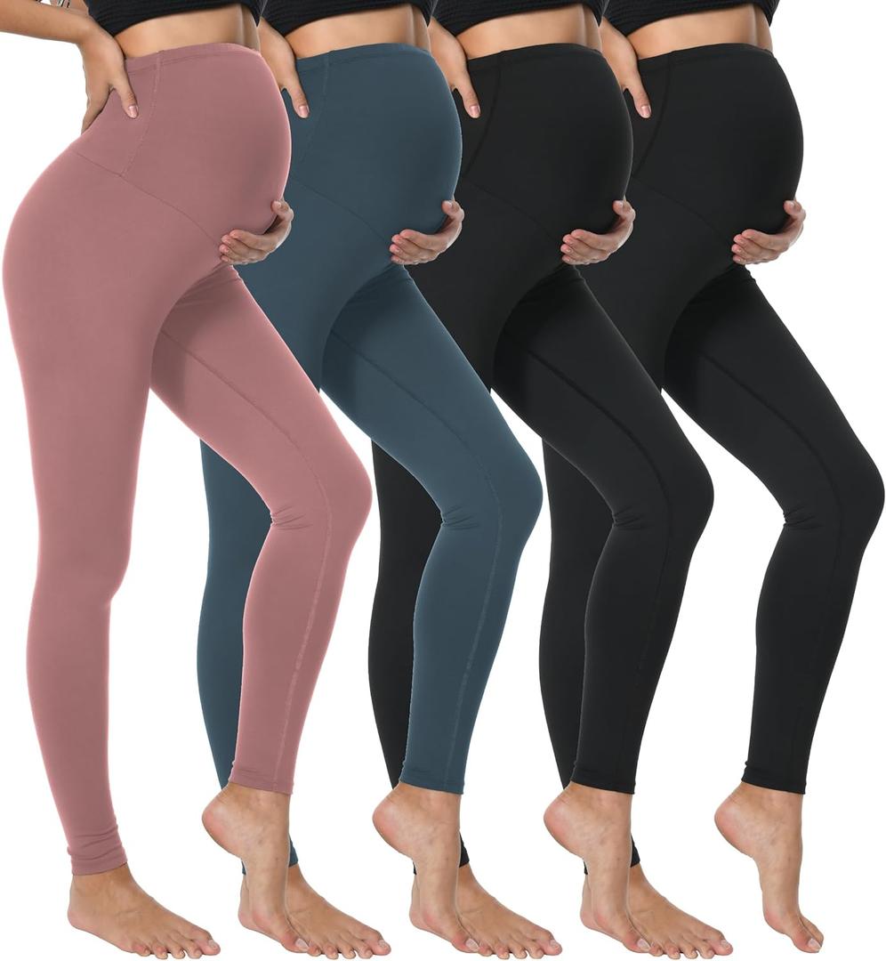 Dalavch 4 Pack Women's Maternity Leggings Over The Belly High Waisted Yoga Workout Pregnancy Pants Activewear for Women (Medium, 2 Black 1 Pink 1 Blue ( Leggings ))