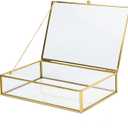 Vintage Glass Jewelry Box Keepsake Box with Hinged Lid, Clear Rectangle Storage Box Great for Storage Trinket/Jewelry/Card/Photo,Gift for Birthday Wedding -GCB009-Middle