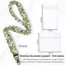 Lanyardio Stretchy Scrunchie Lanyard for ID Badges Keys, Cute Teacher Lanyard for Women with 2 Card Holders 19.6 Inch (Green Flower)