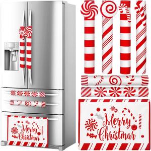 LemonRoad 7pcs 3D Christmas Candy Cane Refrigerator Handle Covers Kitchen Decorations Merry Christmas Cabinet Knob Microwave Oven Dishwasher Door Handle Covers Xmas Holiday Decor
