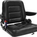 Universal Forklift Seat, Tractor Seat with Adjustable Angle Back, Armrest and Safety Belt, Heavy Duty Vehicle Seat for Tractor Excavator, Forklift, Skid Loader, Backhoe Dozer Telehandler, Black