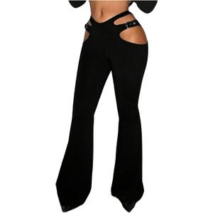 SHENHE Women's Low Waist Bootcut Flare Leg Pants Cut Out Y2K Trousers Night Out Pants Black X-Small