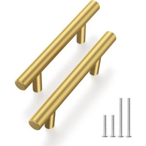 Haliwu 30 Pack Cabinet Handles Brass Gold Cabinet Pulls 3 Inch Hole Center Drawer Pulls Modern Bar Dresser Handles for Bathroom Kitchen Bedroom