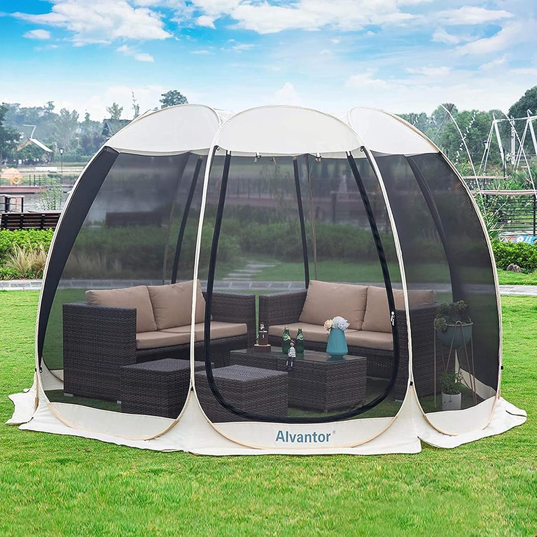 Alvantor Screen House Gazebo, Person Pop Up Igloo Screened Canopy Tent with Mosquito Netting Sides, Instant UV Resistant Sun Shelter for Garden, Patio, Backyard (10'x10', Beige)