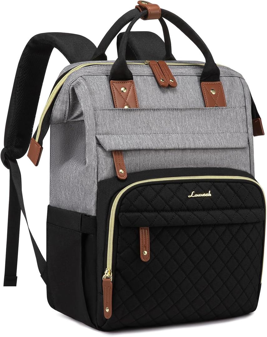 LOVEVOOK Laptop Backpack for Women, 17.3'' Waterproof Nurse Bag Teacher Work Backpack Purse for Women, Travel Computer Backpack for College Office Business Ladies (Gray Black)
