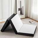 KMFurnila Folding Memory Foam Mattress, 4" Tri-Fold Queen Mattress Topper with Washable Cover, Non-Slip Portable Guest Floor Bed for Travel Camping