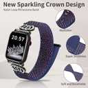 3 x Braided Stretchy Bands with Magnetic Clasp for Apple Watch Band 40mm 38mm 41mm 42mm 44mm 45mm 46mm 49mm, Bling Crown Designer Soft Nylon Sport Solo Loop for iWatch Series 10 9 8 7 6 5 4 3 Ultra 2 1 SE (HH-Set blue)