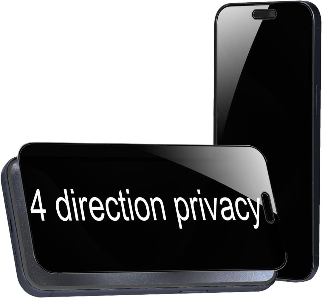 2 Pack 360 Degree Privacy Tempered Glass for iPhone 15 Pro Anti-Spy 4 Directions Screen Protector Film 4 Sides Anti-Peeping 6.1 inch